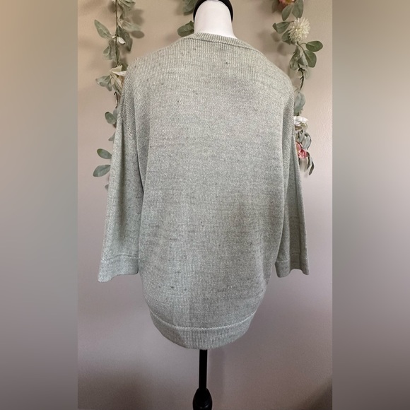 Brunello Cucinelli Heather Green Linen-Blend Sparkle Knit V-neck Sweater - Picture 6 of 13